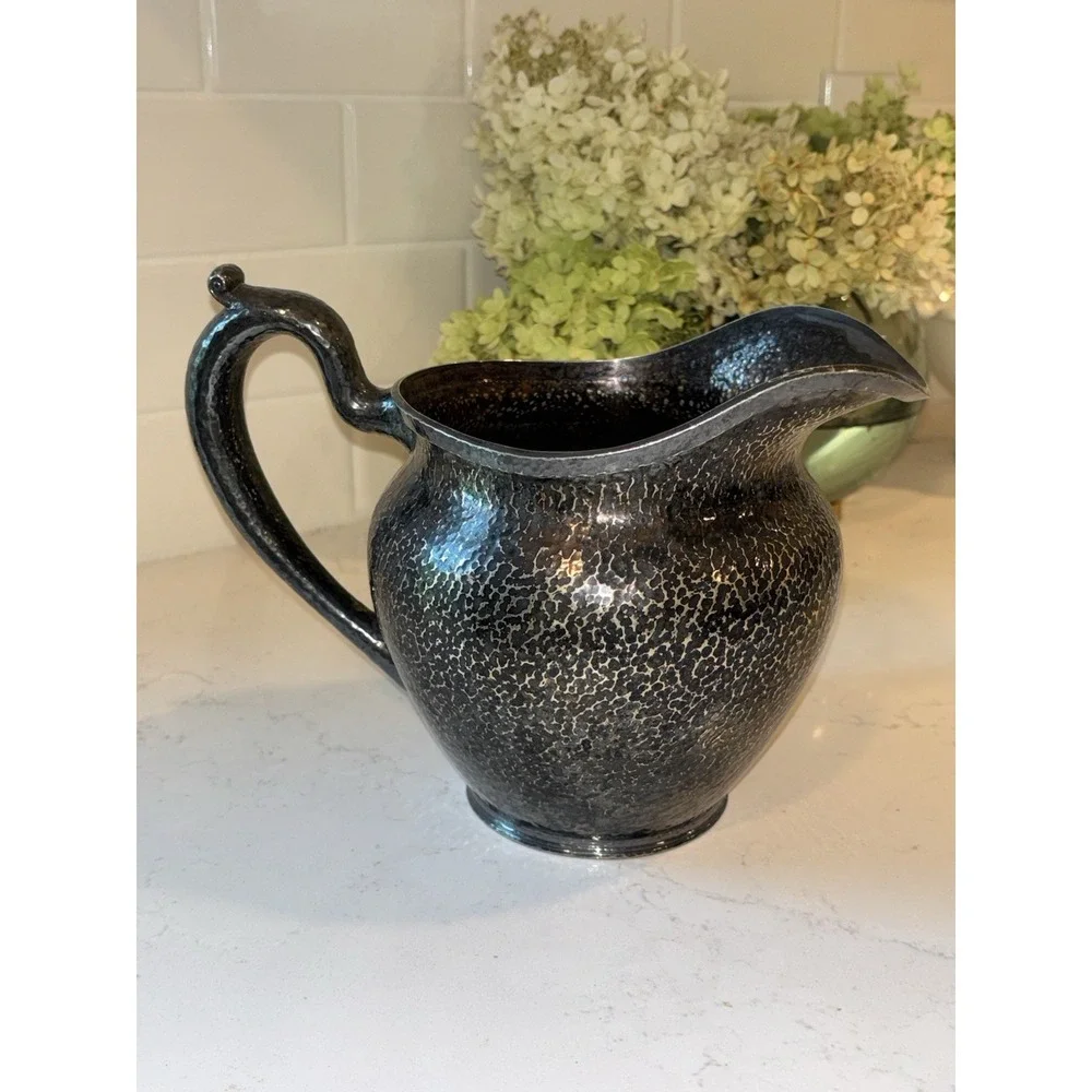 Antique Barbour Silver Co BSCEP Hammered Pitcher 05173 Dark Patina Arts Crafts